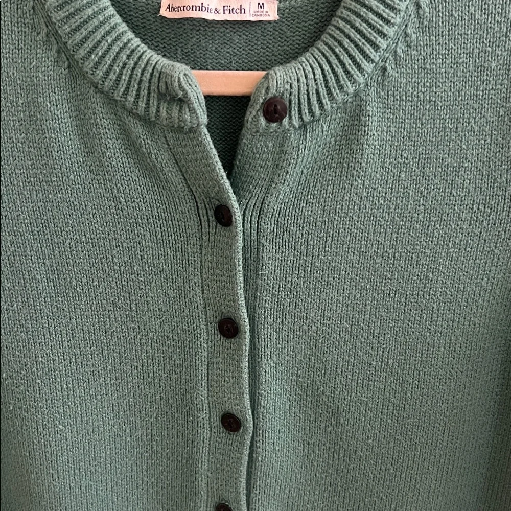 Abercrombie & Fitch Teal Button-Up Short Sleeve Crew Cardigan Size M - Picture 4 of 7
